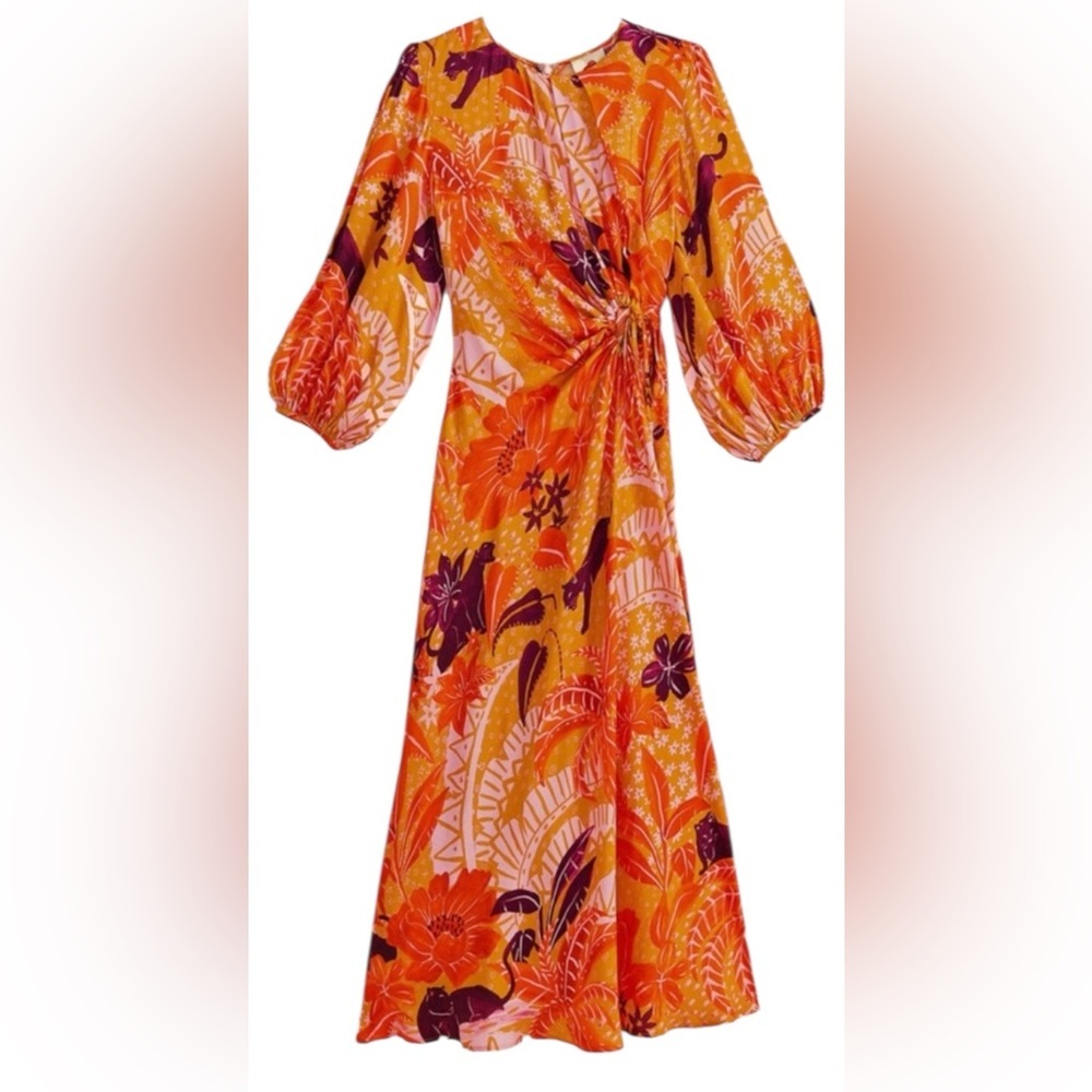 Farm Rio Jungle Panther Puff Sleeve Slip Dress-NWOT
